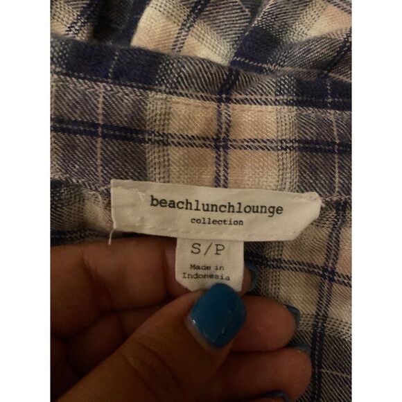 BeachLunchLounge women's soft plaid button down collared long sleeve shirt sz S - Picture 8 of 9